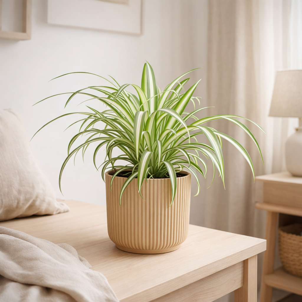 Chlorophytum comosum variegatum dans les vibrations elho plient le geel 14 cm en situation