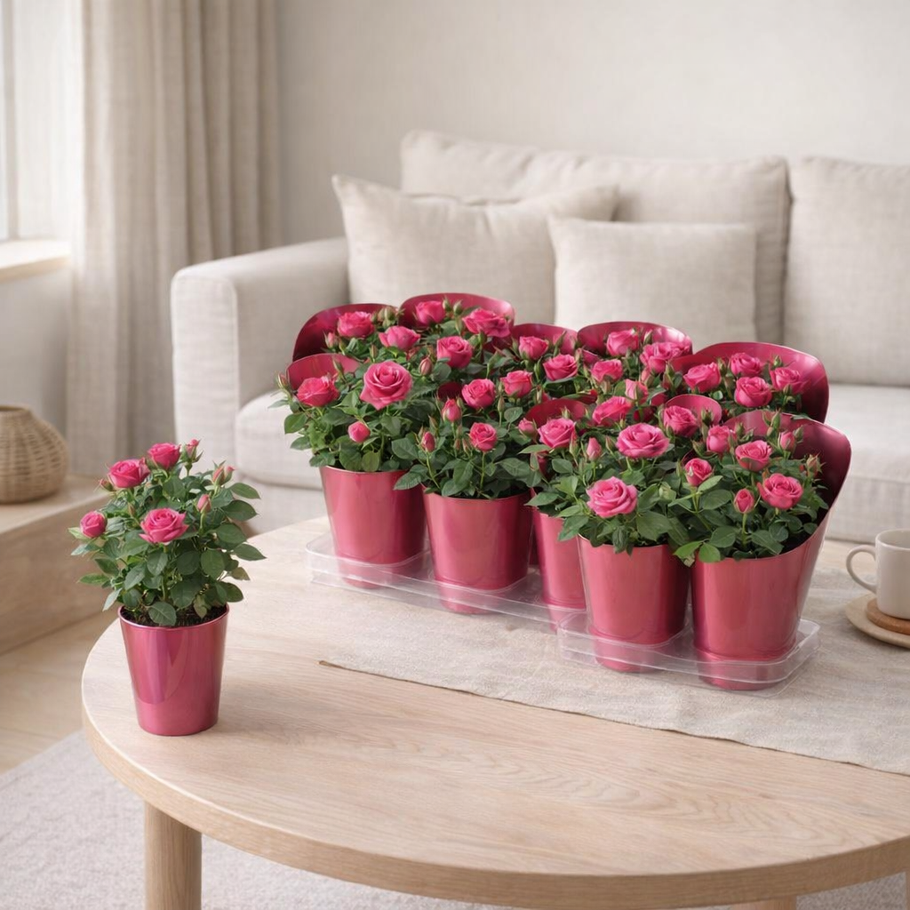Rosier en pot rose foncé Dolc'amore® Metallic - Ø10,5 cm - ↕25 cm en situation