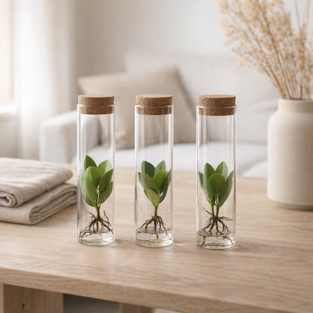 Lot de 3 objets décoratifs Clusia en verre et liège en situation