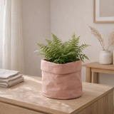 Cache-pot en tissu rose ancien en situation