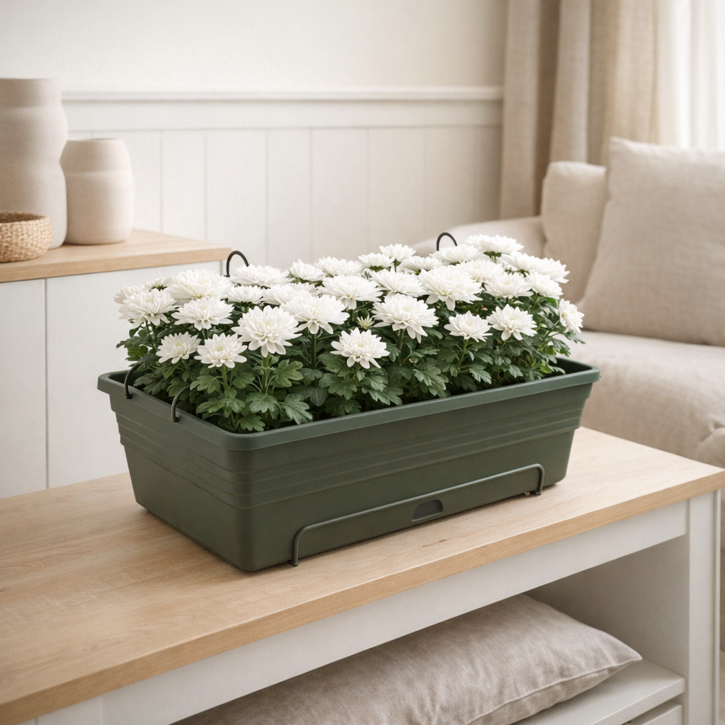 Balconnière verte en résine DIY Chrysanthemum Brave en situation