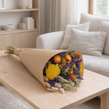 Bouquet de fleurs séchées champêtre grand orange 60 cm en situation
