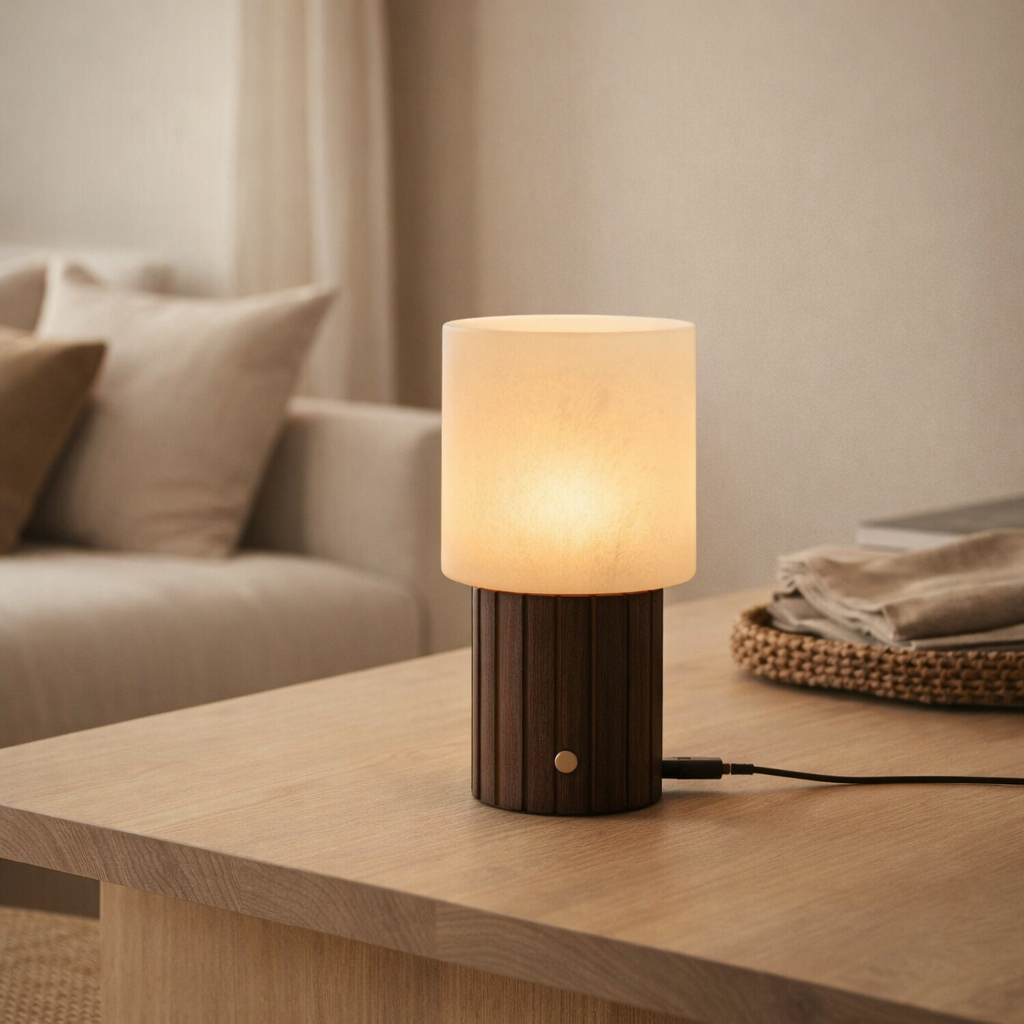 Lampe de table rechargeable marron foncé Ingmar en situation