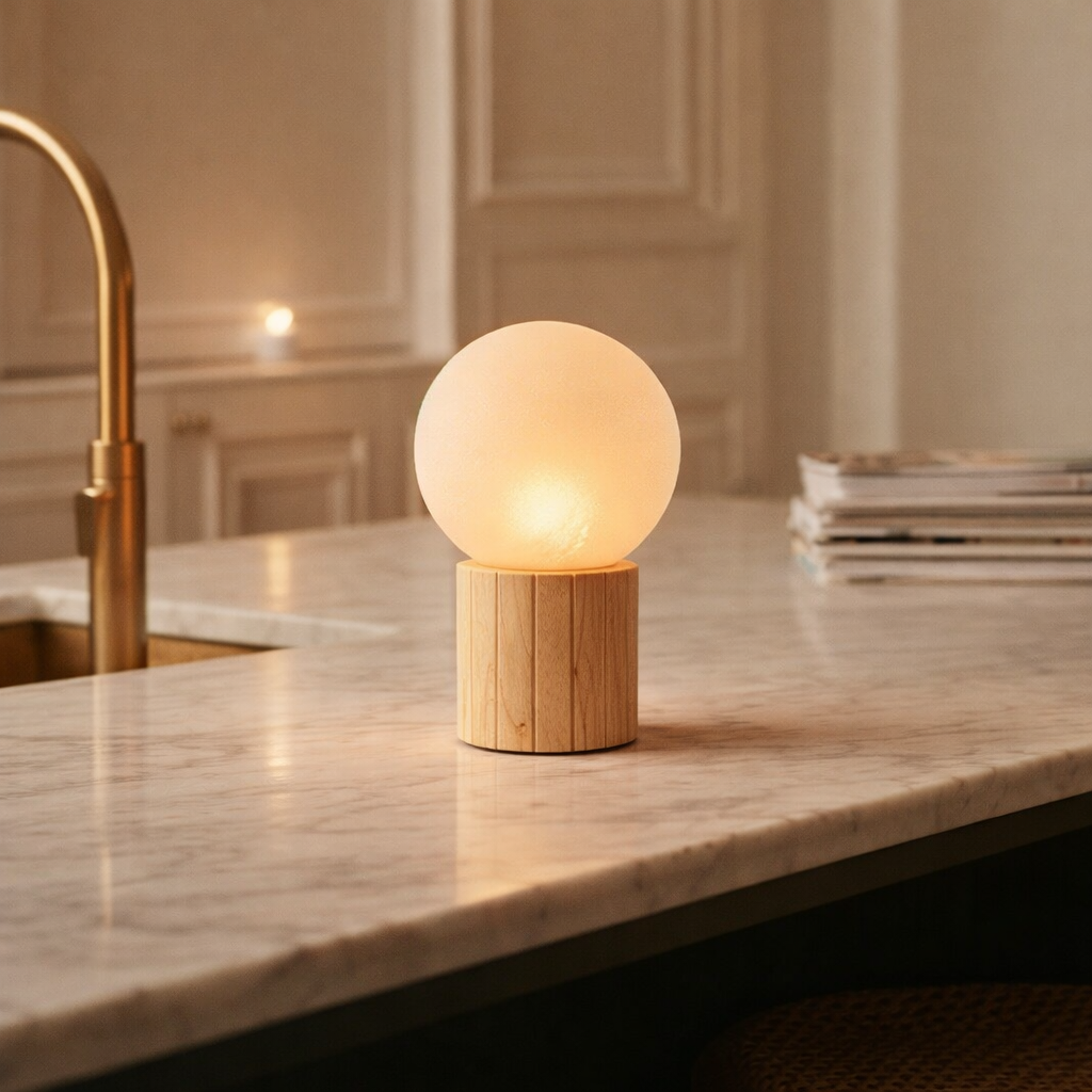 Lampe de table rechargeable Nadine marron clair en situation