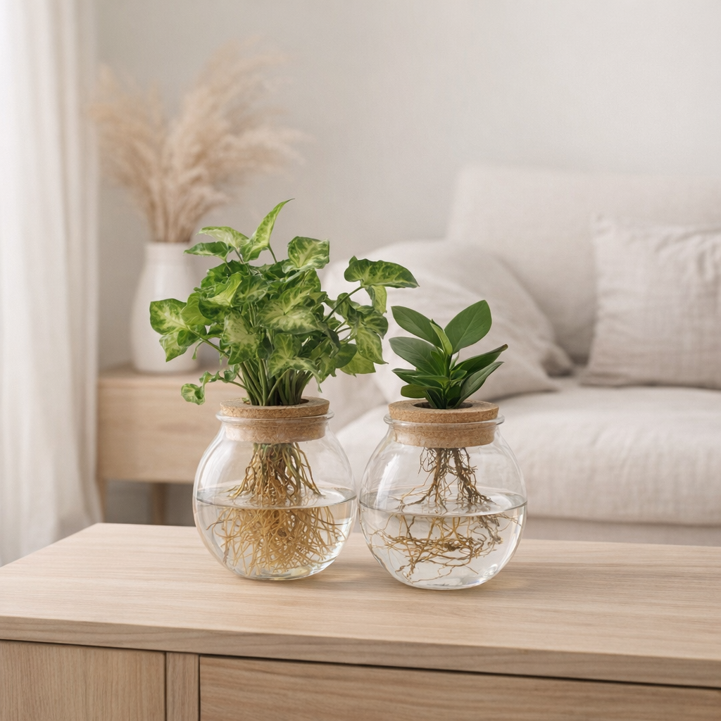 Bolglas Duo Clusia/Syngonium Vert - 2 pièces - Ø12cm - ↕30cm en situation