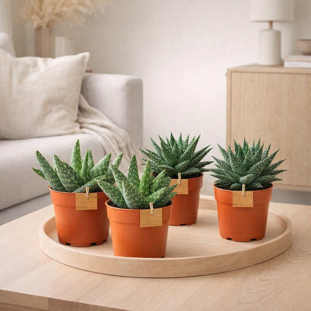 Lot de 4 plantes Aloe Paradisicum et Gasteria hybrides en situation