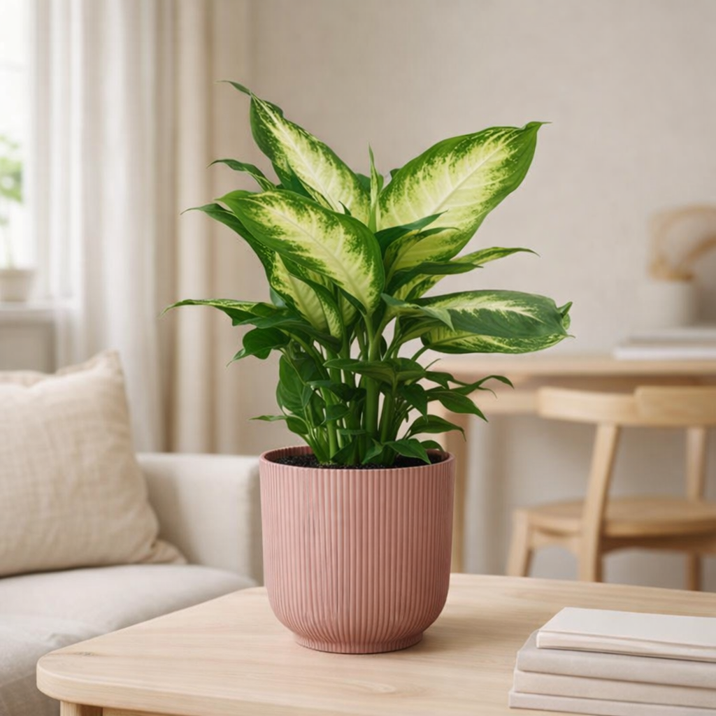 Dieffenbachia 'Camilla' en ELHO Vibes Fold 14cm rose en situation