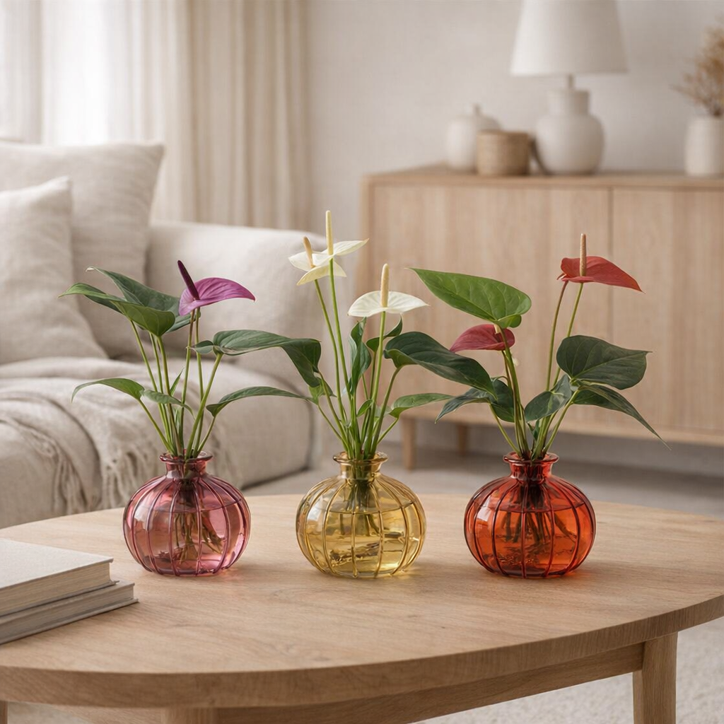 Lot de 3 anthuriums 3 couleurs - Ø12 cm - ↕30 cm en situation