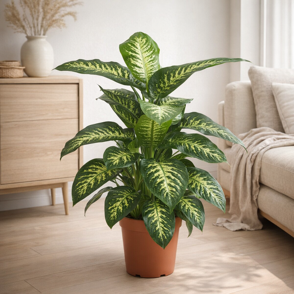 Dieffenbachia blanc et vert Ø24 cm en situation