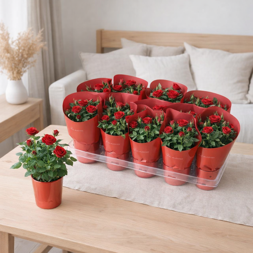 Rosier en pot rouge Dolc'amore® Metallic - Ø10,5 cm - ↕25 cm en situation
