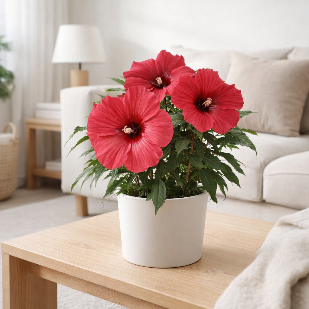 Hibiscus 'Fireball' C5 - Ø25cm - ↕35cm en situation