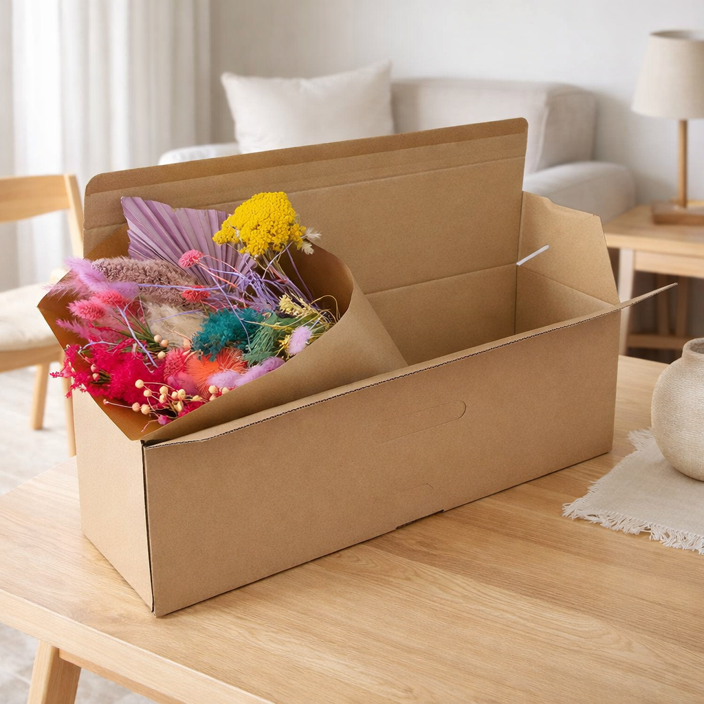 Fleur sèche - Bouquet en boîte cadeau - Pastel - ↕60cm en situation