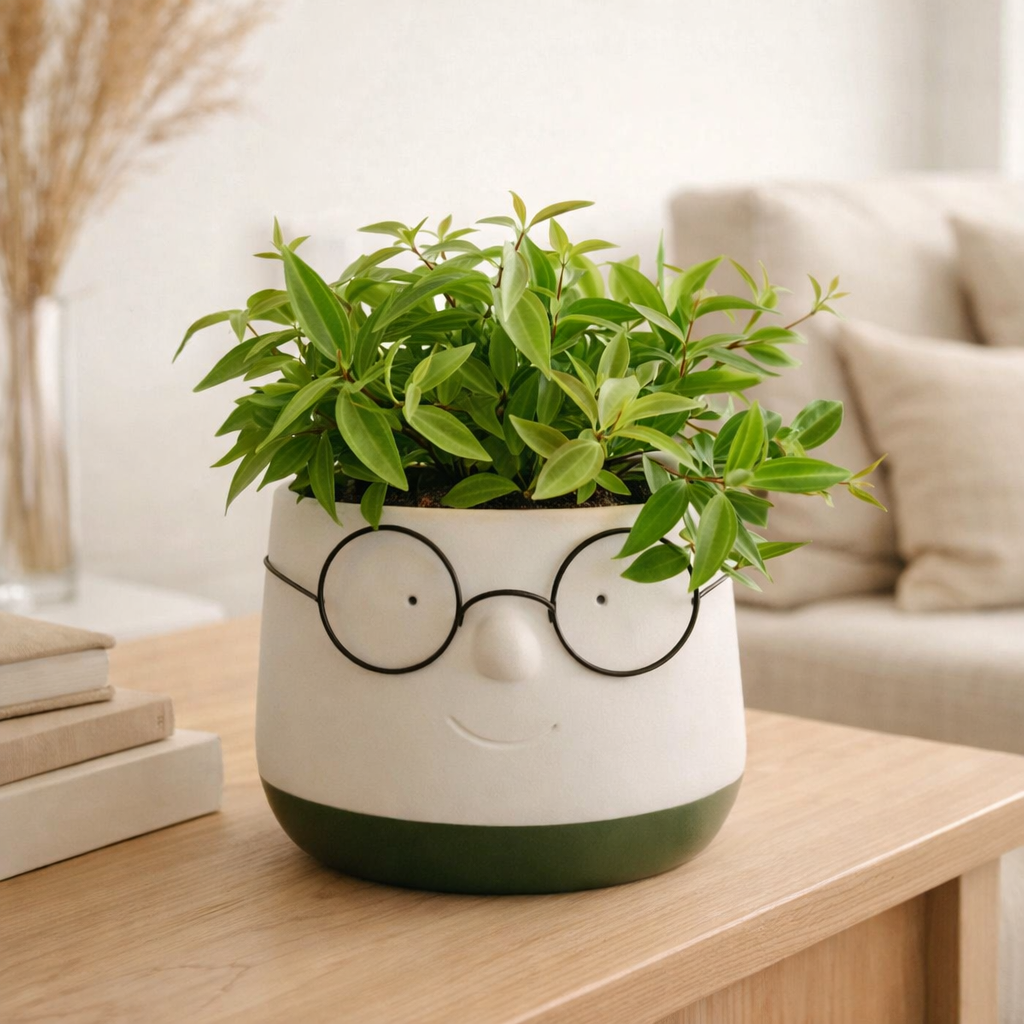 Peperomia Ang. Viva rocca - Ø11cm - ↕15cm + pot bril d12x9cm - vert en situation