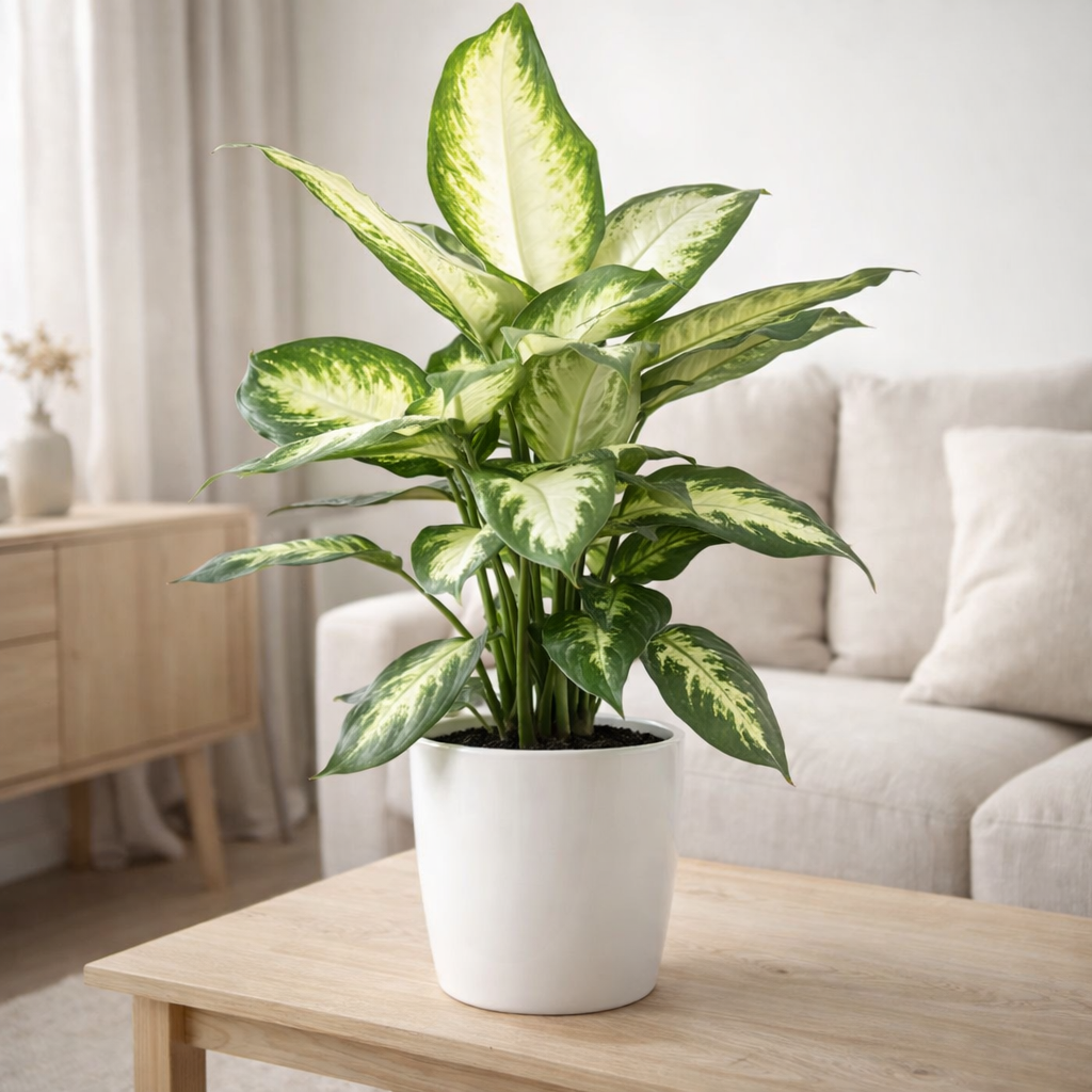 Dieffenbachia Camilla - Ø17cm - ↕45cm + pot Bruxelles D18x17cm - Wit en situation