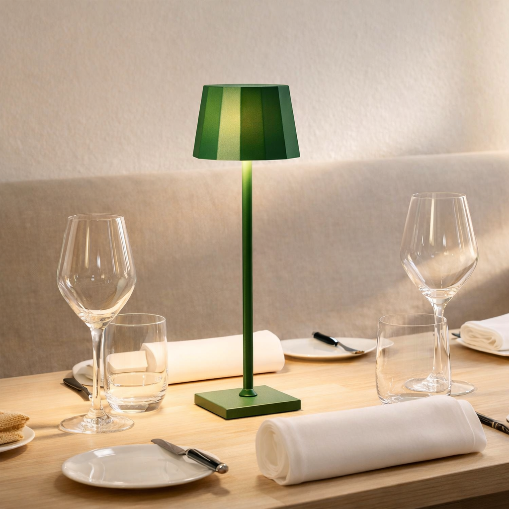 Lampe de table rechargeable vert pin William en situation