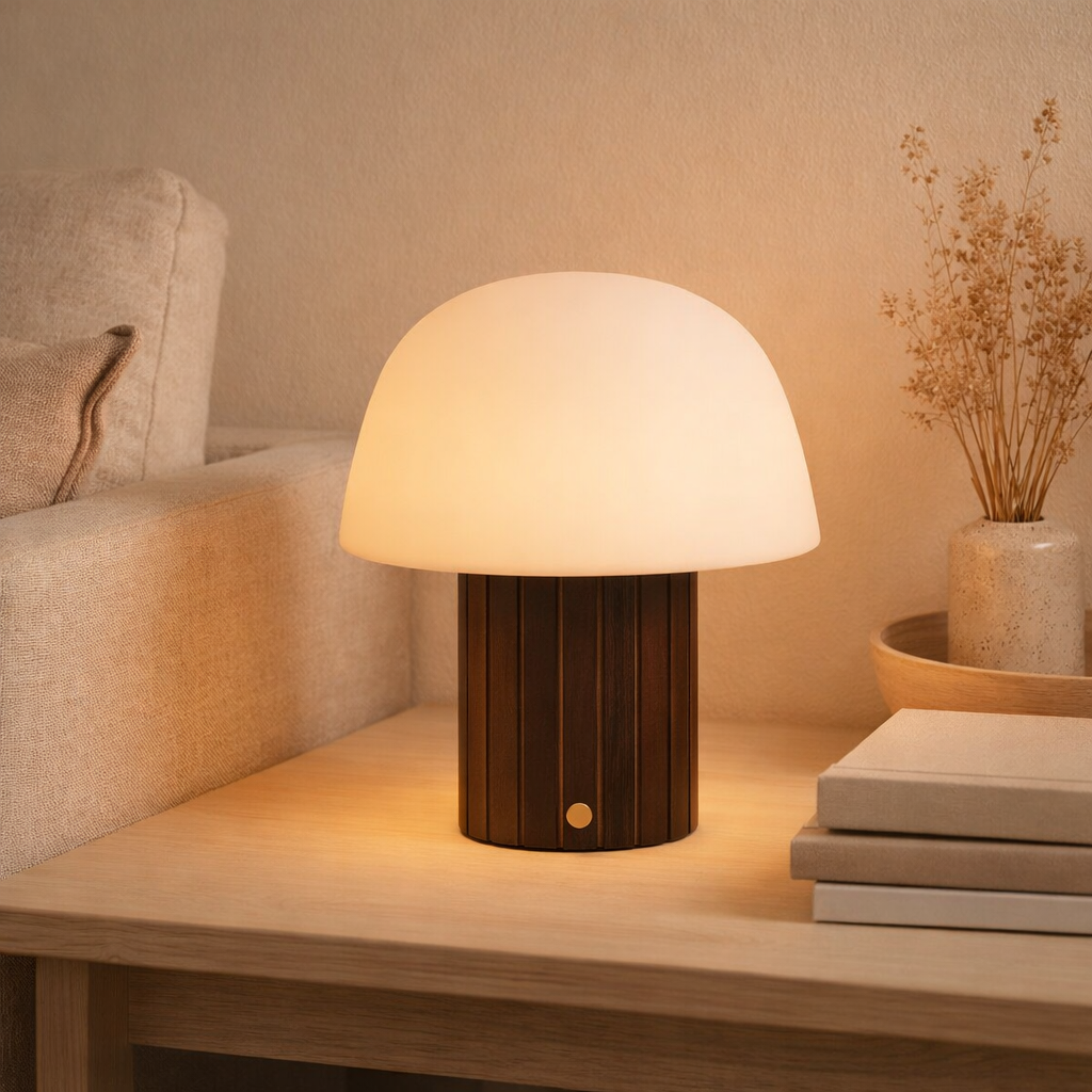 Lampe de table rechargeable Etienne marron foncé en situation