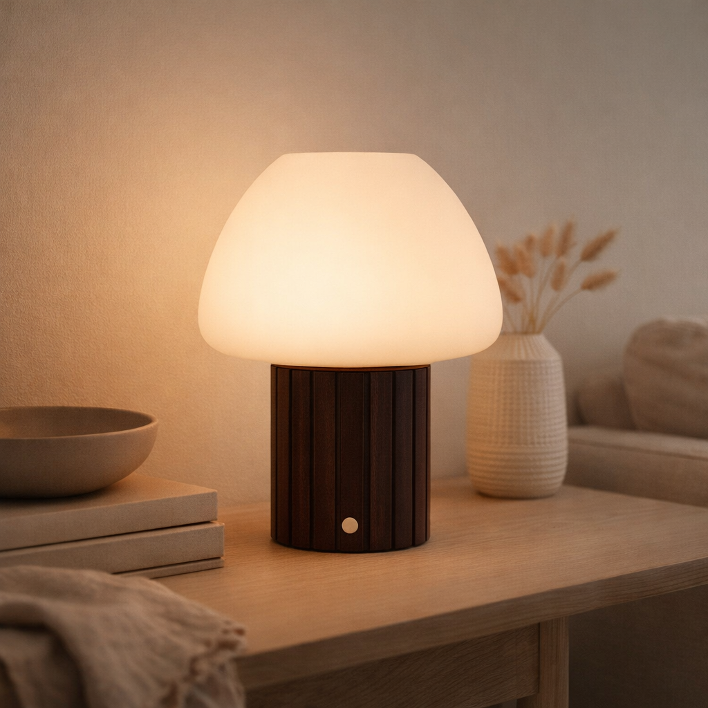 Lampe de table rechargeable Romée marron foncé en situation