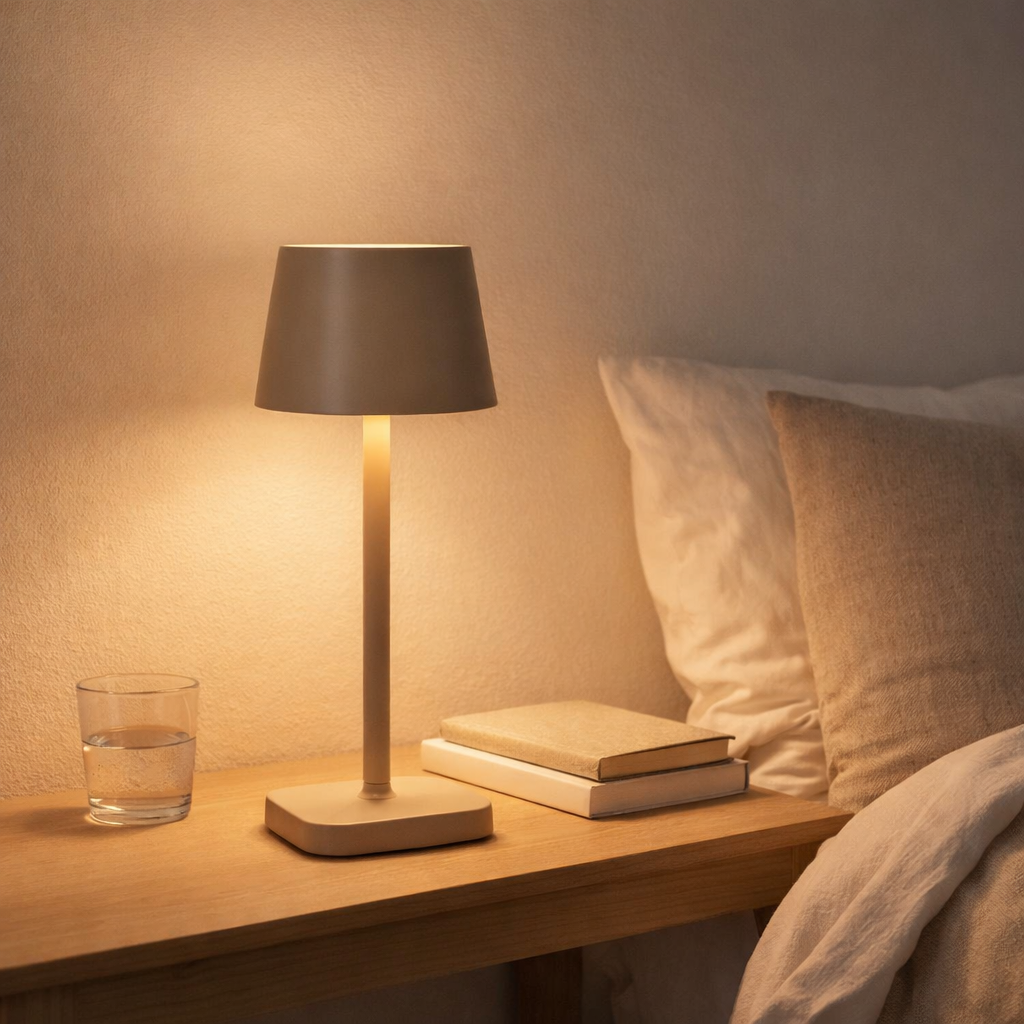Lampe de table rechargeable Ava Shadow gris en situation