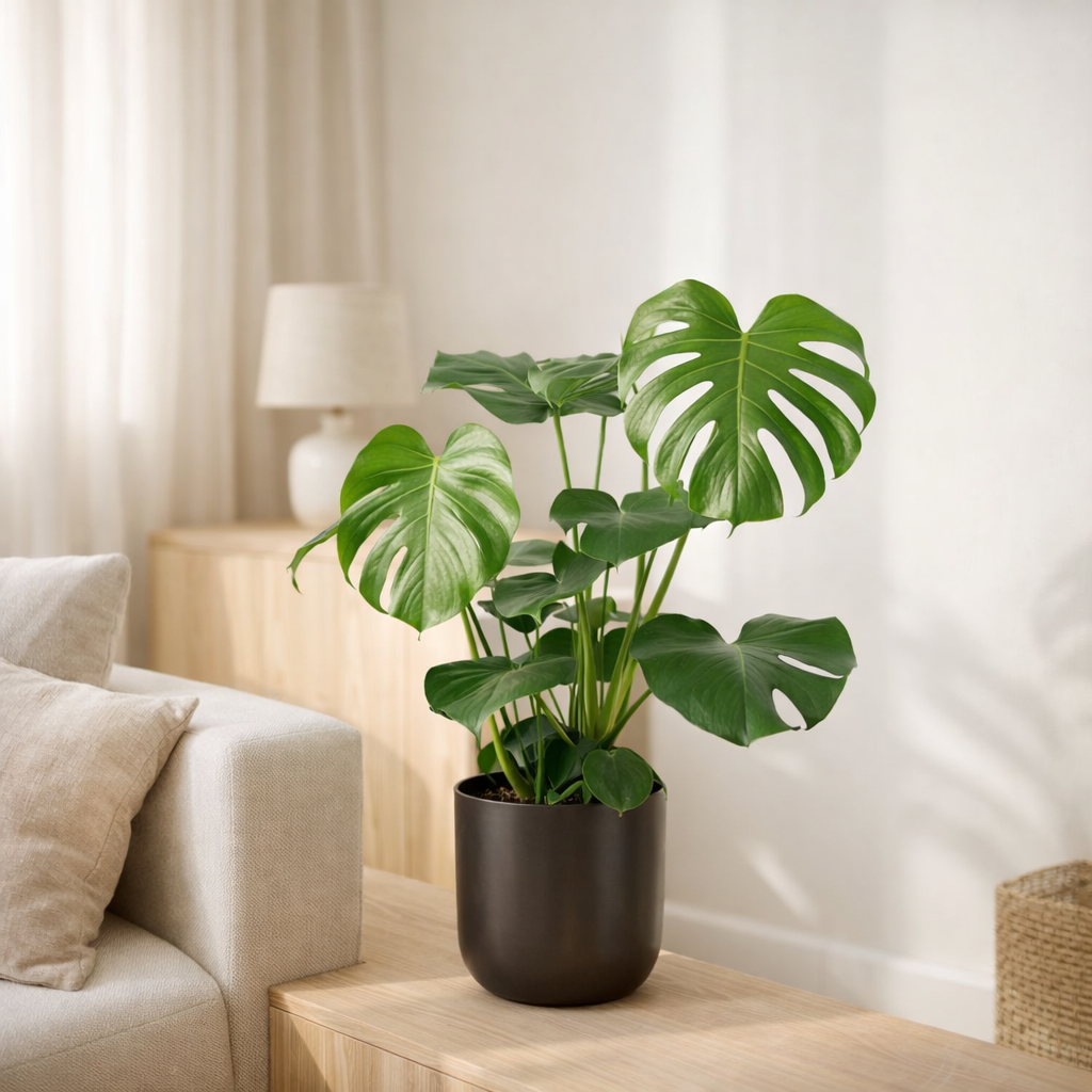 Monstera Delico- ↨80cm - Ø21cm + Pot Mayk Lead en situation