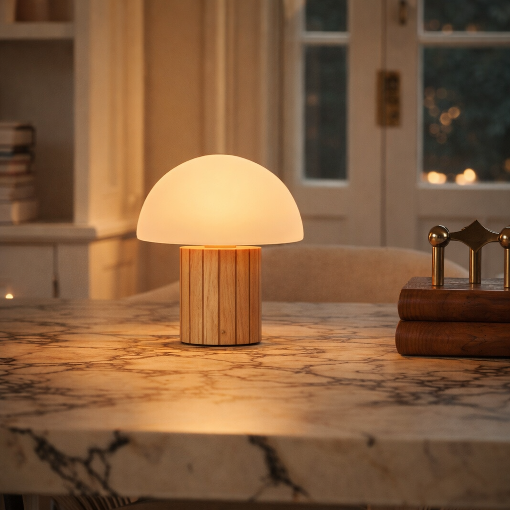 Lampe de table rechargeable Siebe marron clair en situation