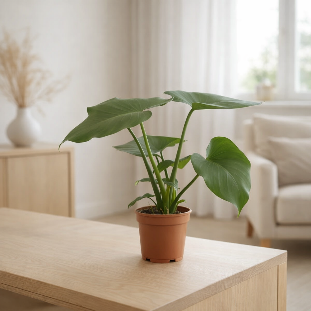 ALOCASIA CUCULLATA - ↨60CM - Ø19CM + ALOCASIA WENII - ↨60CM - Ø19CM en situation