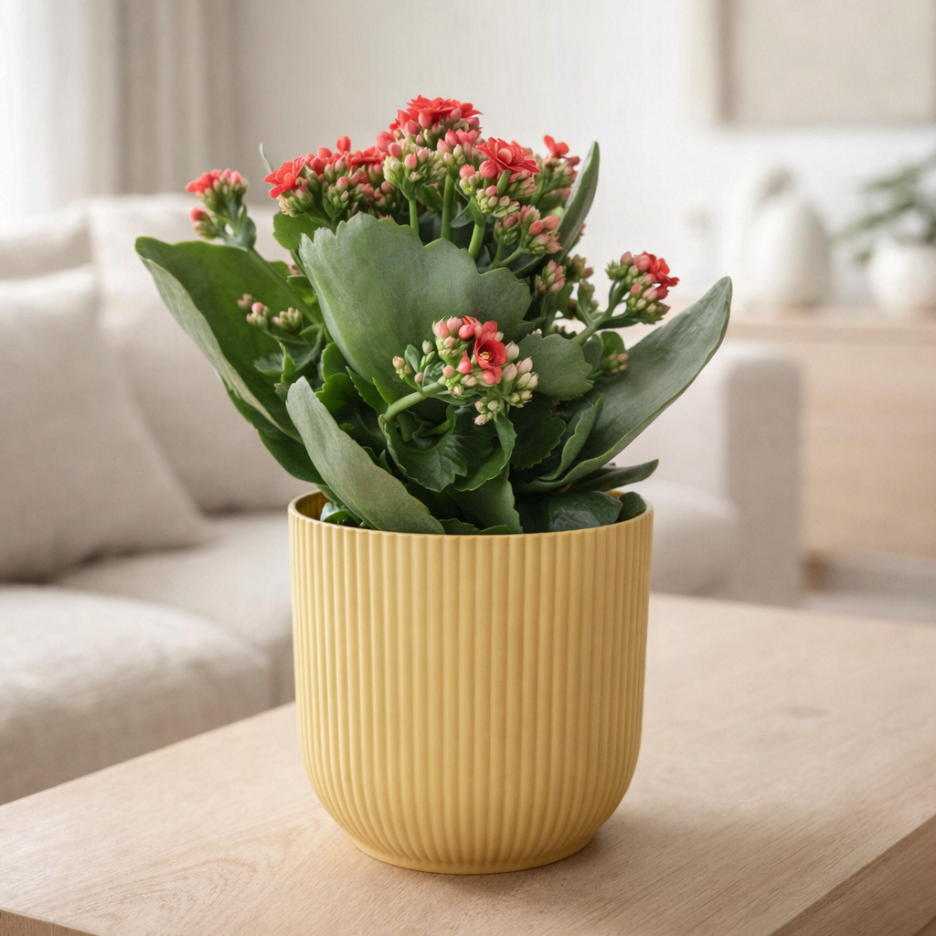 Kalanchoe Rosalina Don Justino Rood + Elho Vibes pliant 14 cm Geel en situation
