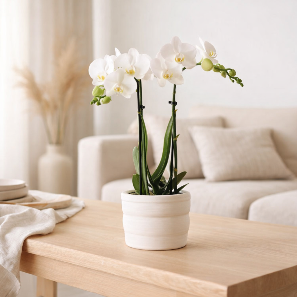 Orchidées Kolibri | Orchidées blanches Amabilis 9cm dans COMO Pot incl. Réservoir d'eau en situation