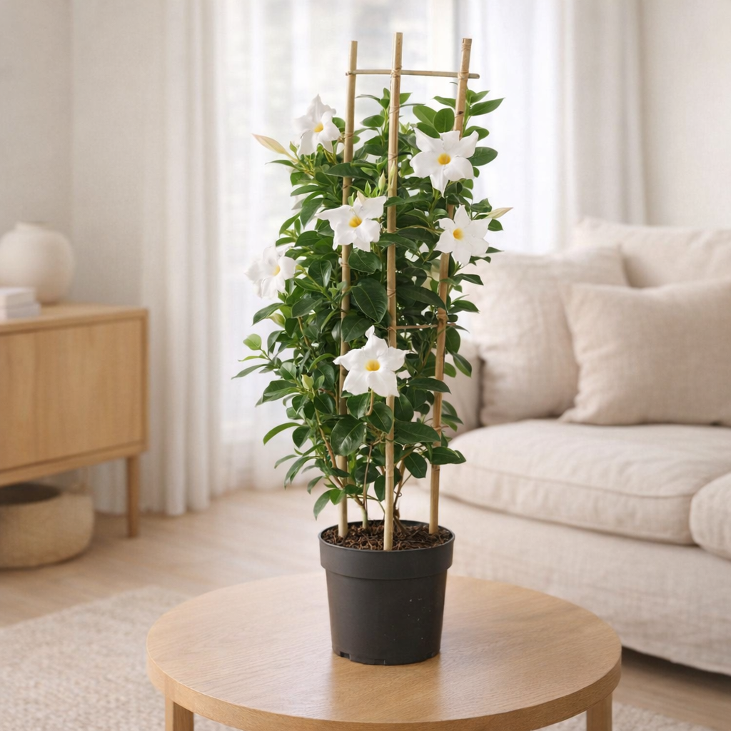 Dipladenia Sundaville blanche Ø17 cm H70 cm en situation