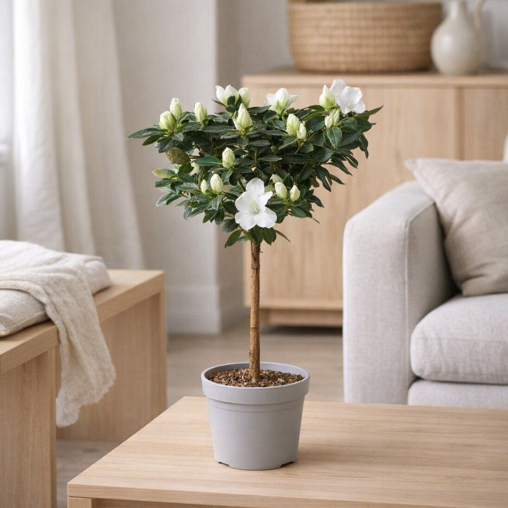 Objet décoratif Azalea oiseau sur tige blanc Ø13 cm H40 cm en situation