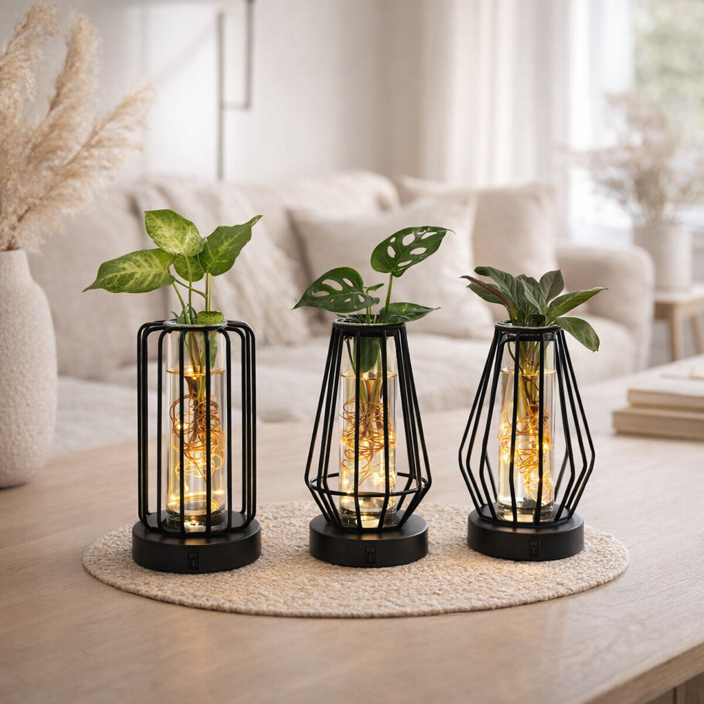 Mélanger en verre Turin + LED - 3 pièces - Ø7cm - ↕20cm en situation