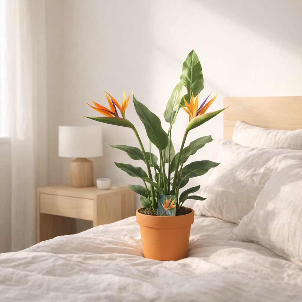 Strelitzia 4pp avec fleur artificielle -17 - Ø17cm - ↕40cm en situation