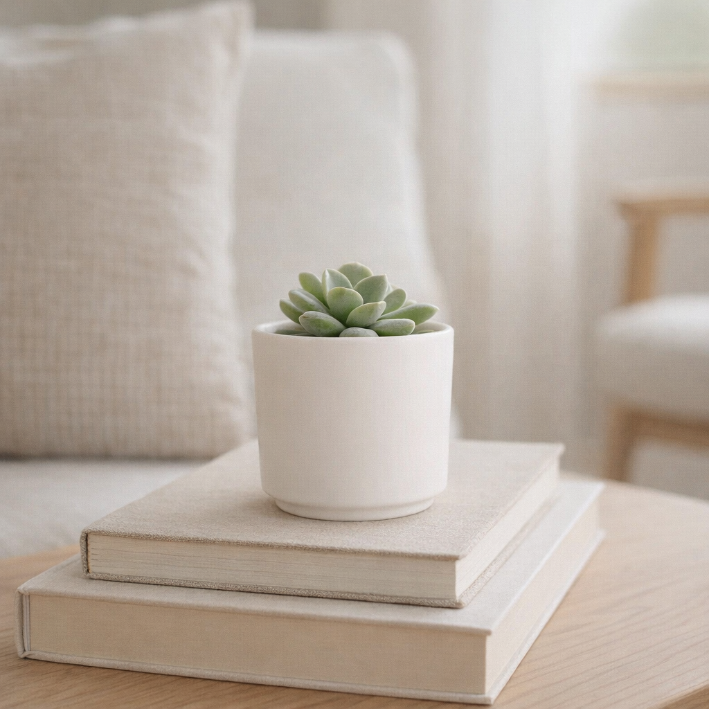 Pot de fleur en céramique blanche Ø9 cm en situation