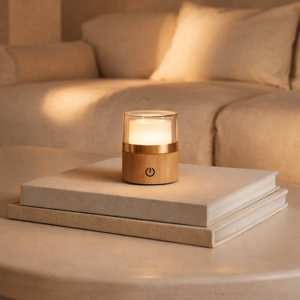 Lampe rechargeable sans fil Leo marron clair en situation