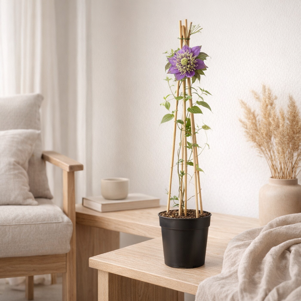 Clematis Florida 'Taiga' PBR - Ø17cm - ↕75cm en situation