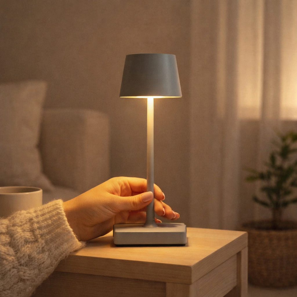 Lampe de table sans fil Sarphati Mini Mouse Grise en situation