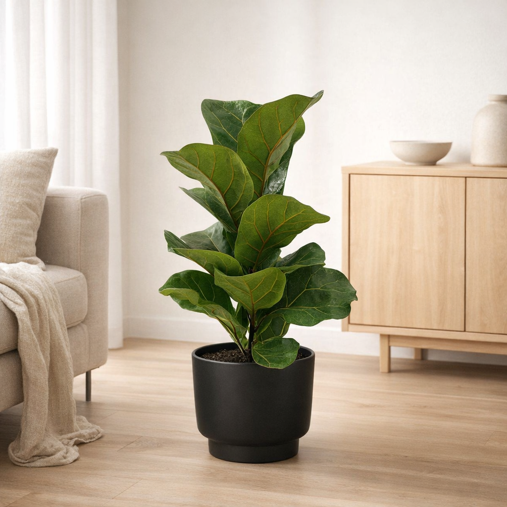 Ficus Lyrata - Ø12cm - ↕30cm + Pot Potenza D13x11cm - Noir en situation