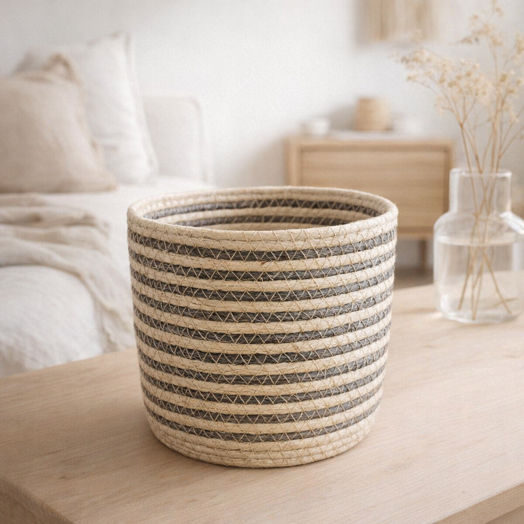 Panier naturel et gris 20,5 cm en situation
