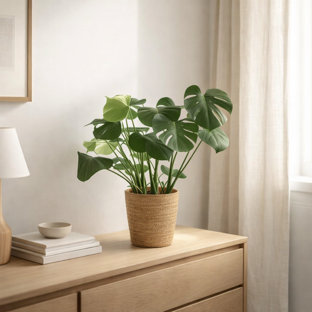 Monstera en panier naturel - Ø21 cm - ↕60cm en situation