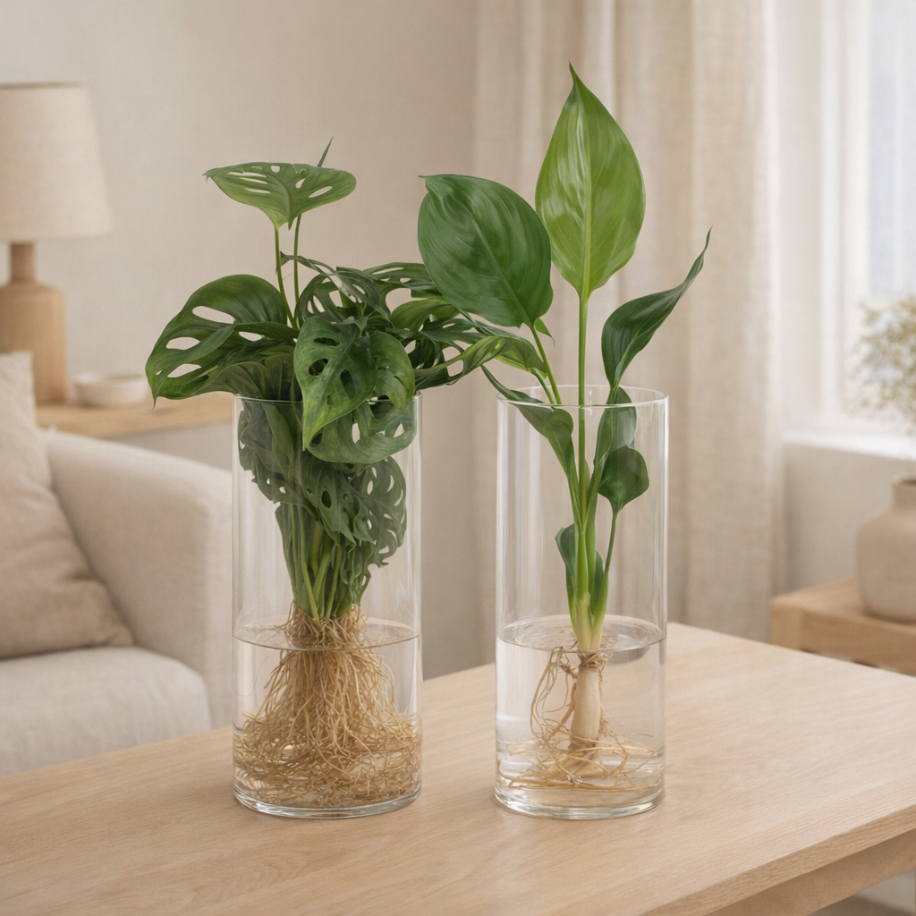 Lot de 2 plantes en cylindre de verre en situation