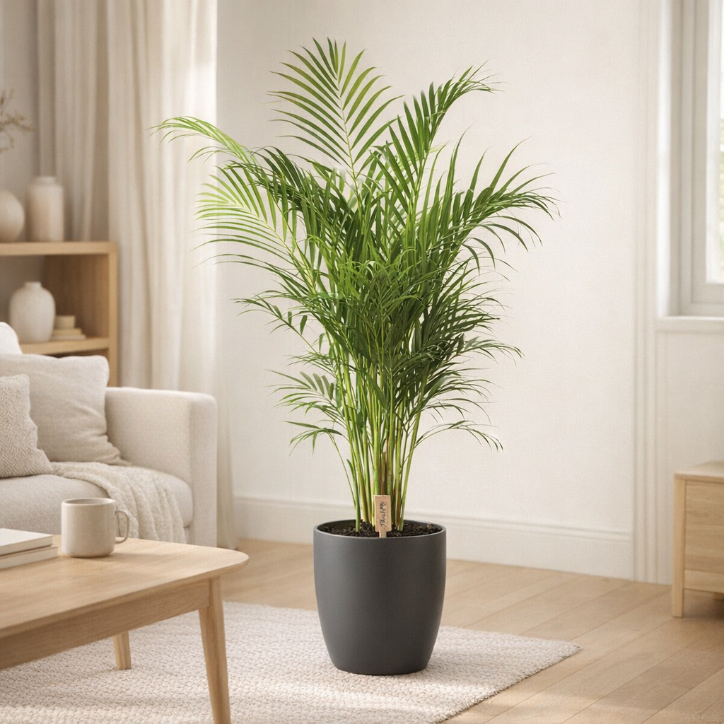 Dypsis Lutescens (Areca) - Ø24cm - ↕110cm + pot Bruxelles D25x23cm - Antraciet en situation
