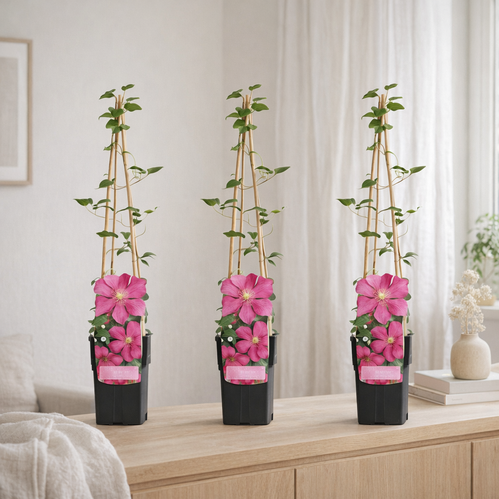 3x - Clematis Ville de Lyon - ↨65cm - Ø15 en situation