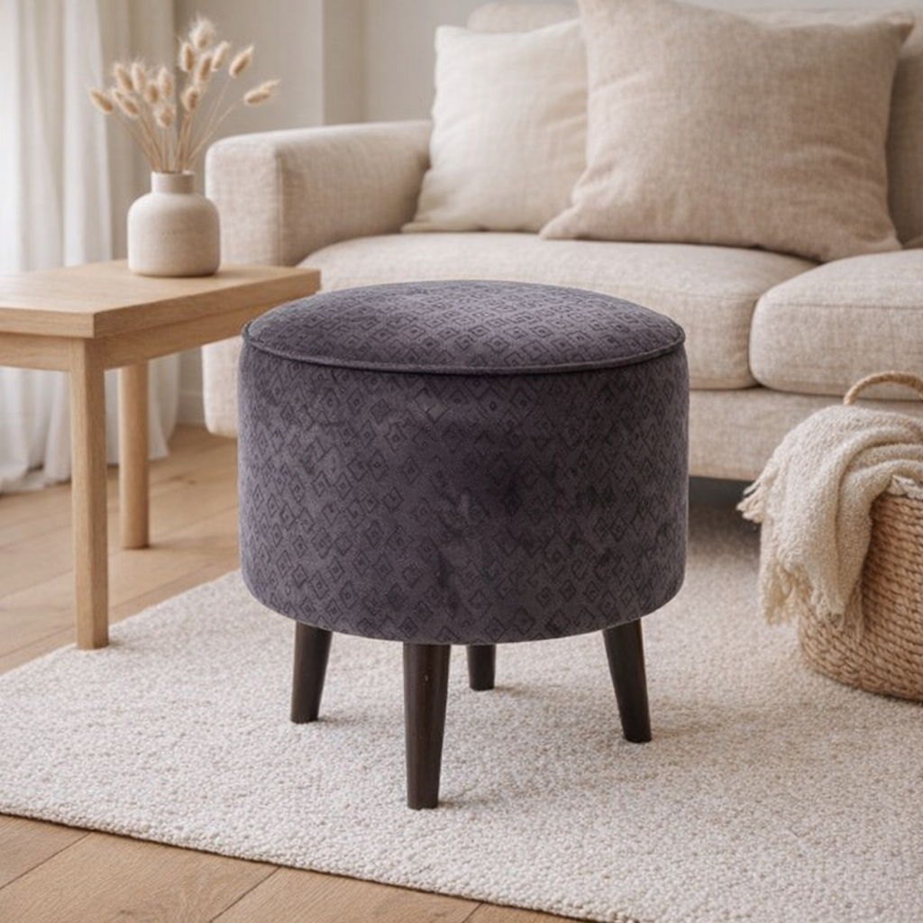 Velvet Pouf paola bleu / gris dia 40 en situation