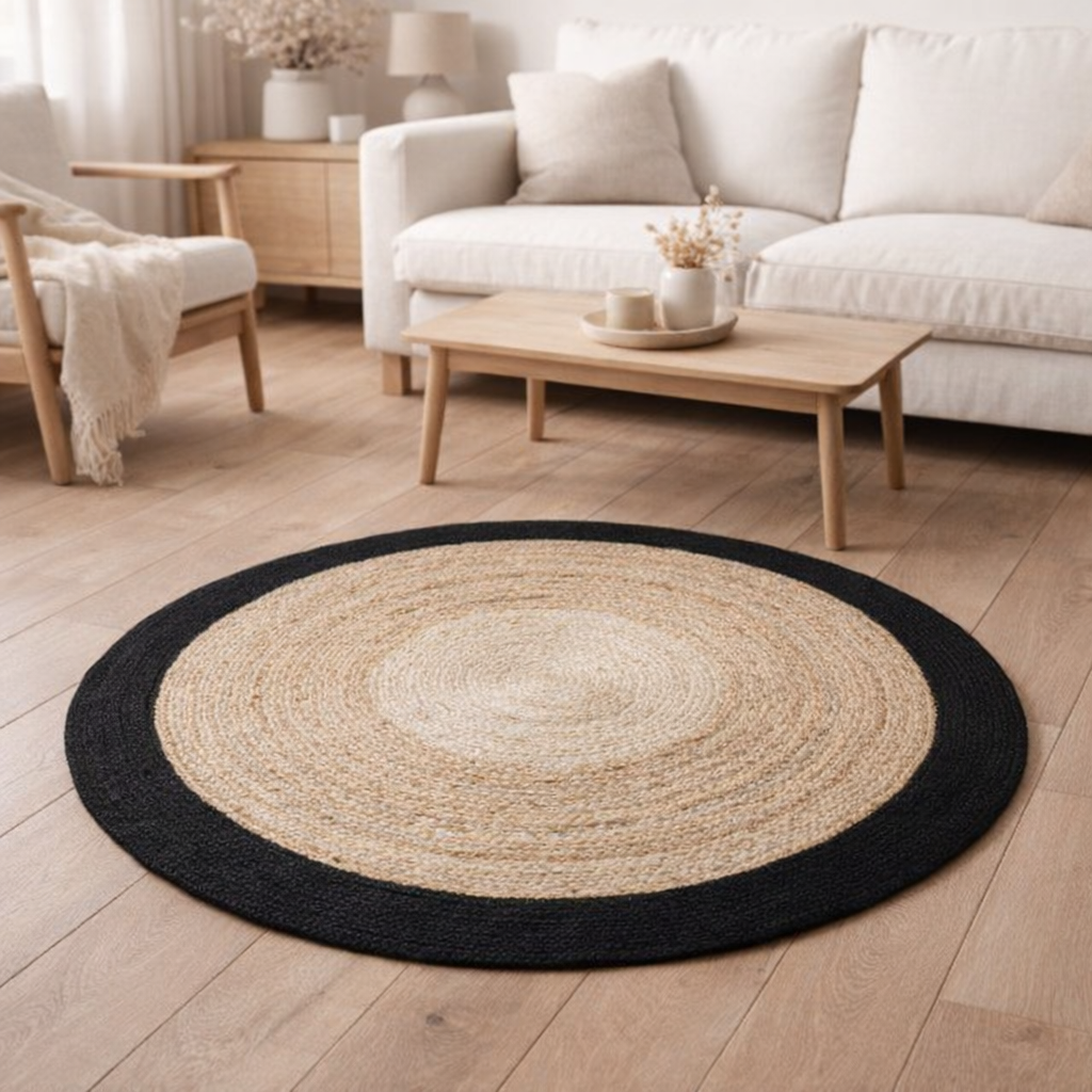 Tapis Séville naturel et noir 1,20 m en situation