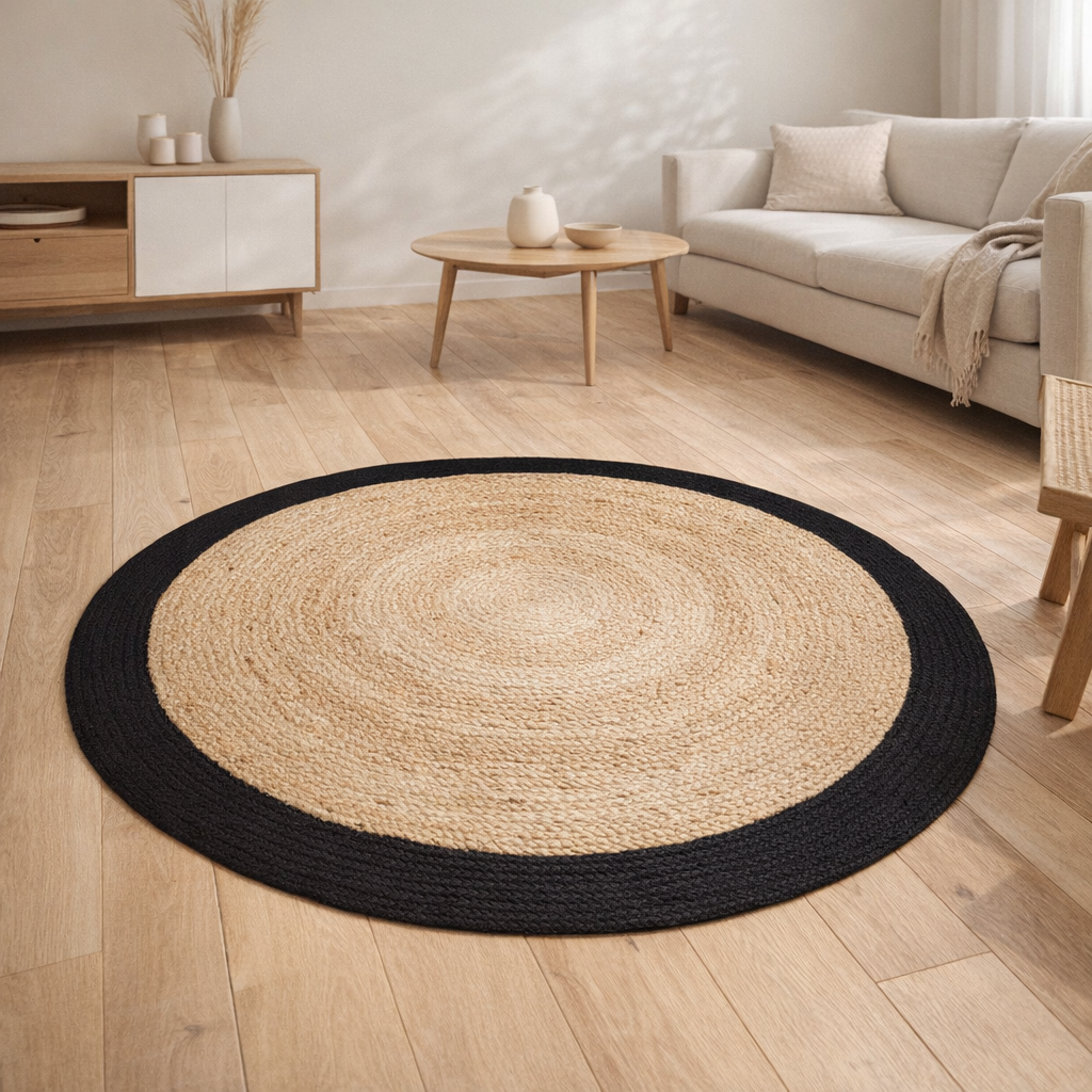 Tapis Séville naturel et noir 1,50 m en situation