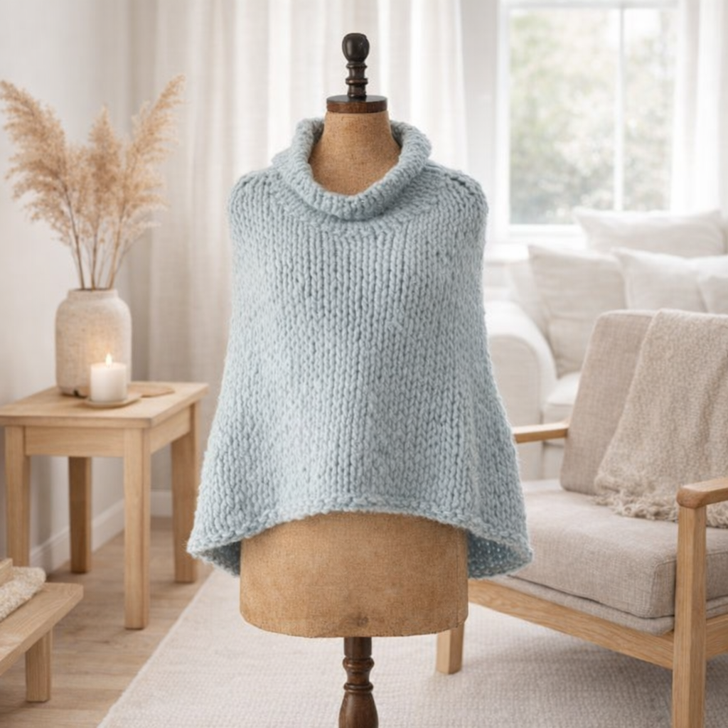 Poncho Lynn vieux bleu en situation