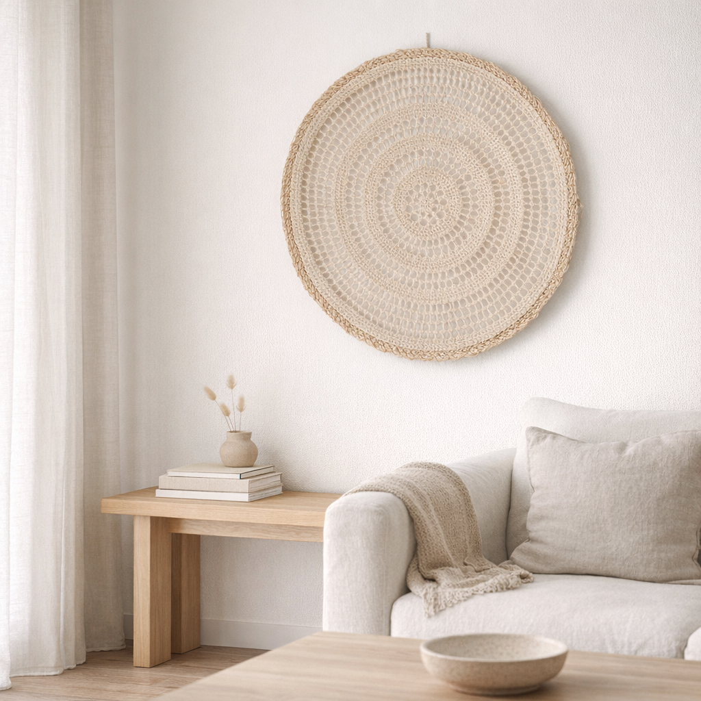 Décoration murale en rotin naturel diamètre 60 cm en situation