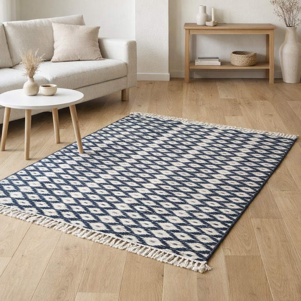Tapis Setúbal écru et noir 120x180 cm en situation