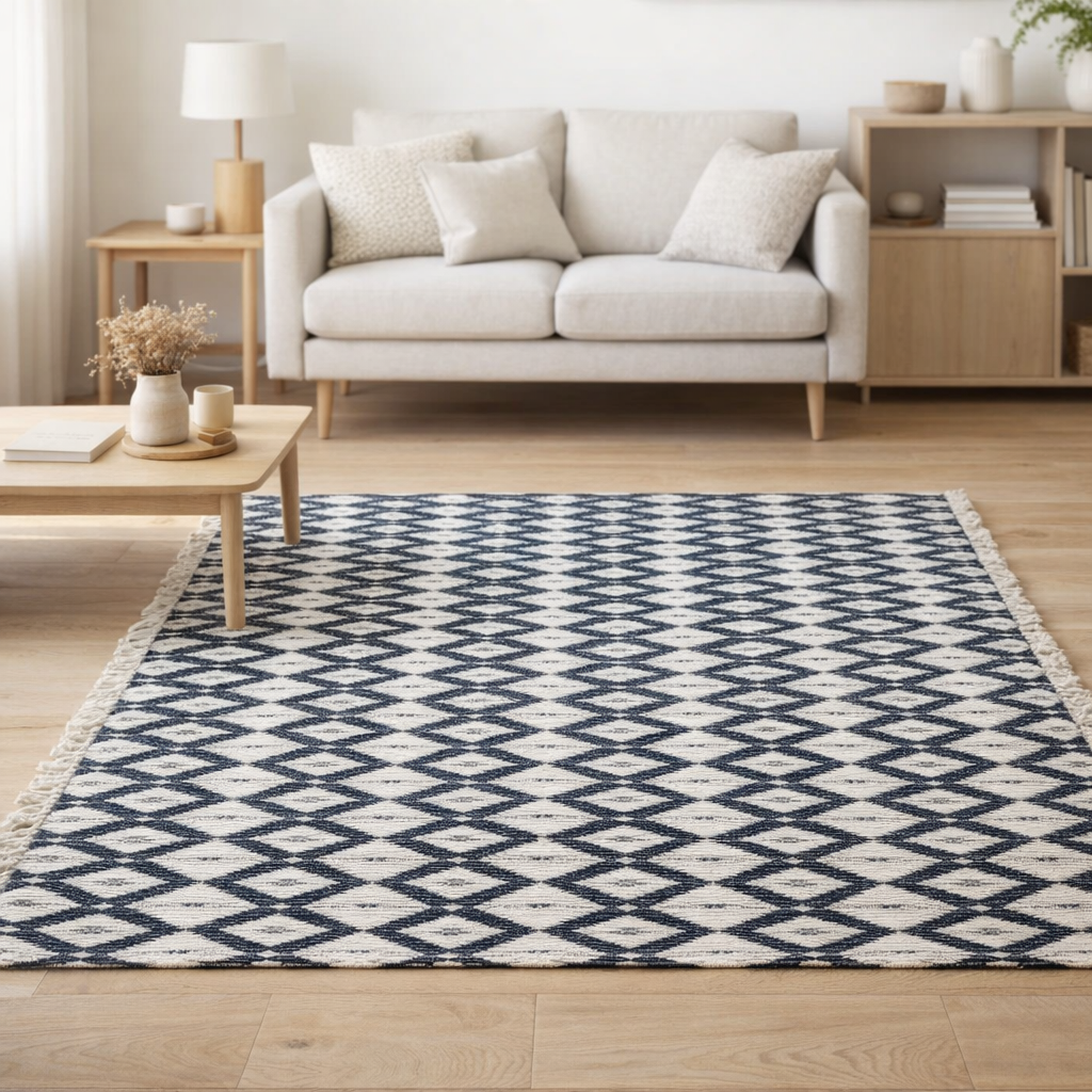 Tapis Setúbal écru et noir 140x200 cm en situation