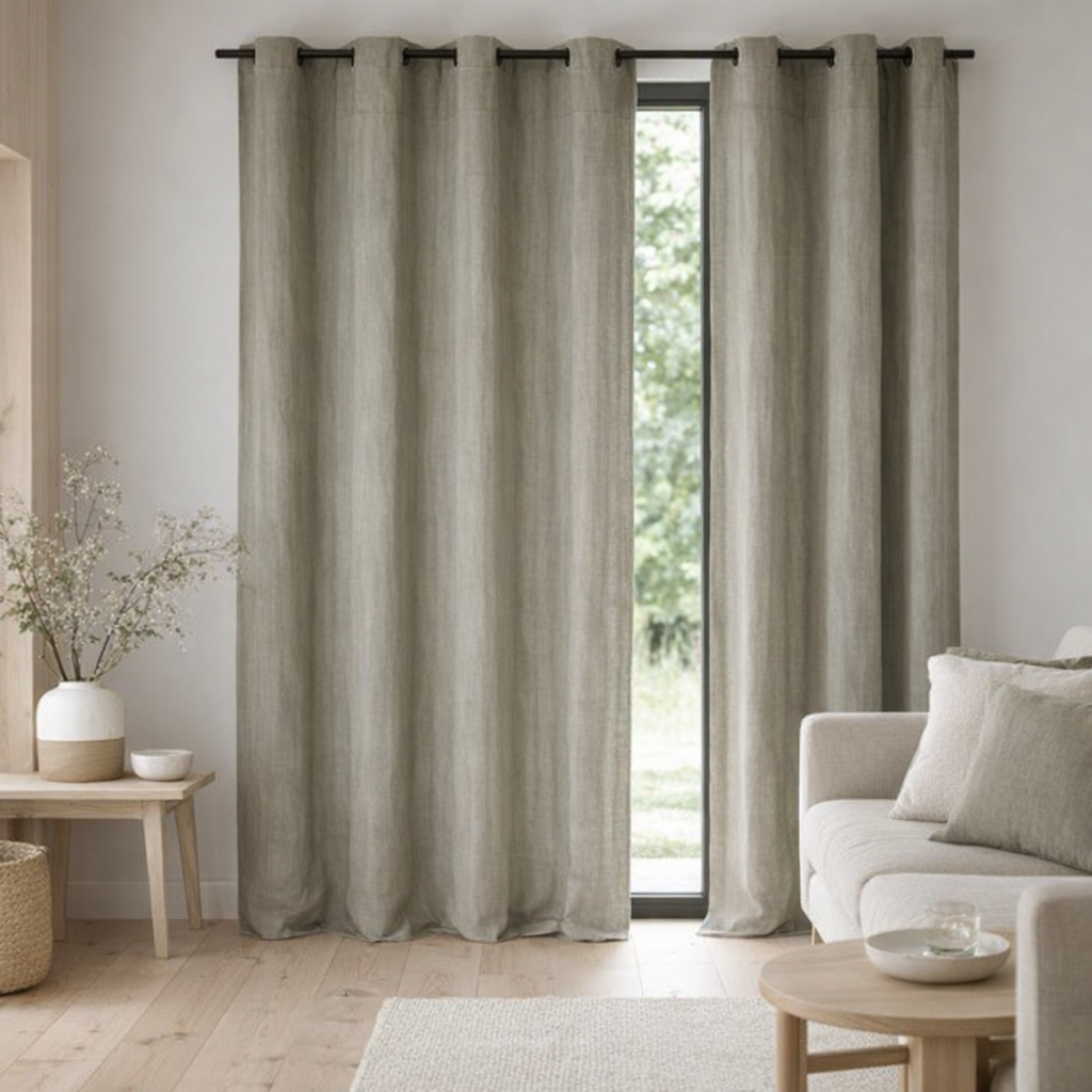 Rideau en lin vintage Denise gris olive en situation