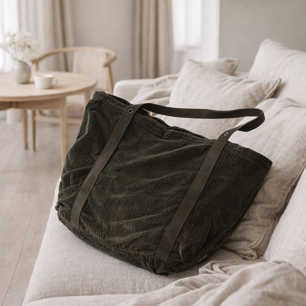 Sac en velours côtelé Julia forêt foncée en situation